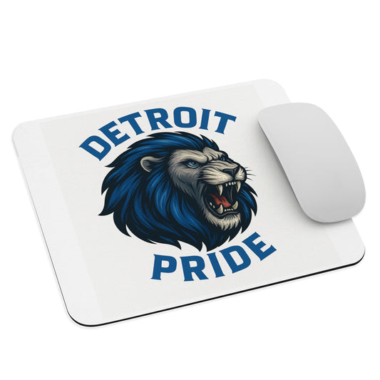 Mouse pad with a lion graphic and 'Detroit Pride' text on a white background