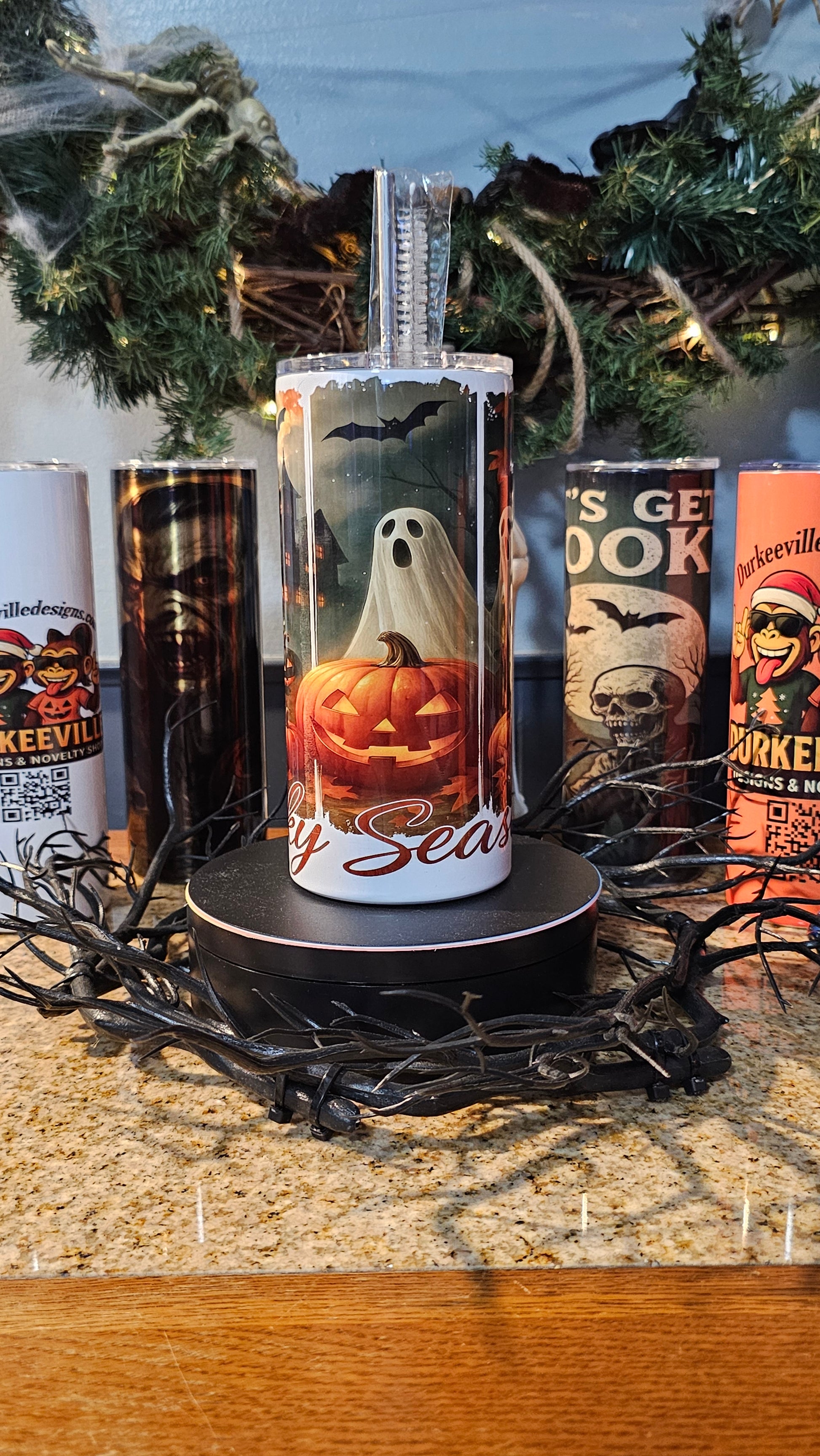 Spooky Season 30oz Tumbler With metal straw and cleaner